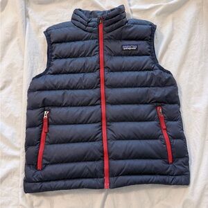 Patagonia sz Small (7/8) Down Puffer Vest Boys Kids Navy Blue Red Zipper Duvet